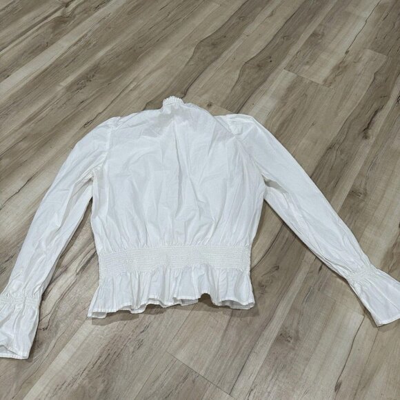 Women’s Frame Smocked Poplin Blouse in Blanc Size Xl - Picture 4 of 6